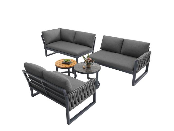 ComfortXL Garten-Lounge-Set Modular Grau 5-tlg., Metall, Gartenmöbel, Gartengarnituren, Gartenmöbel-Sets