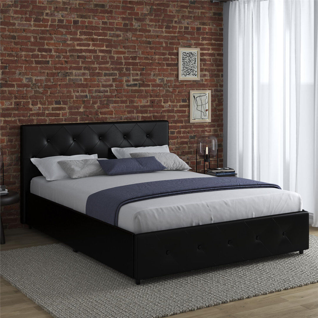 Blue Elephant Upholstered Storage Bed Black Double (4'6)