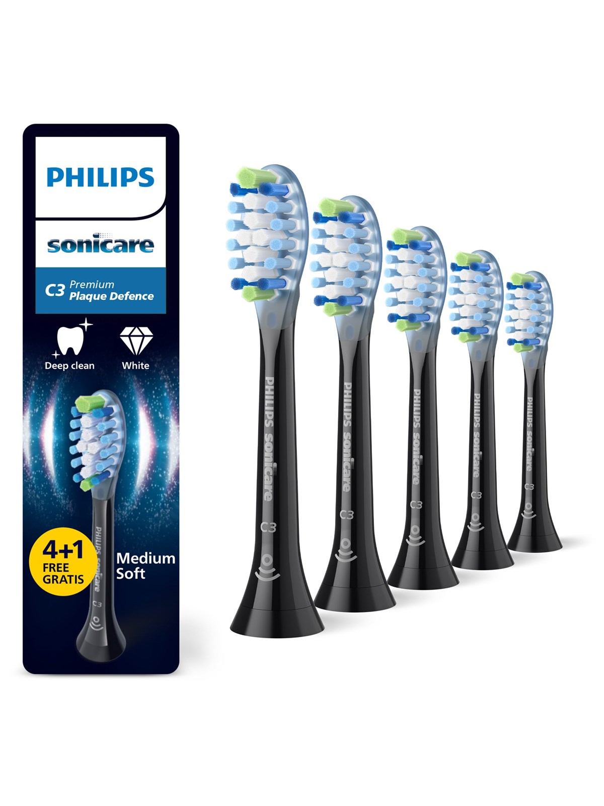 Philips Bürstenköpfe Sonicare Premium Plaque Defence - Black - 4+1 pcs