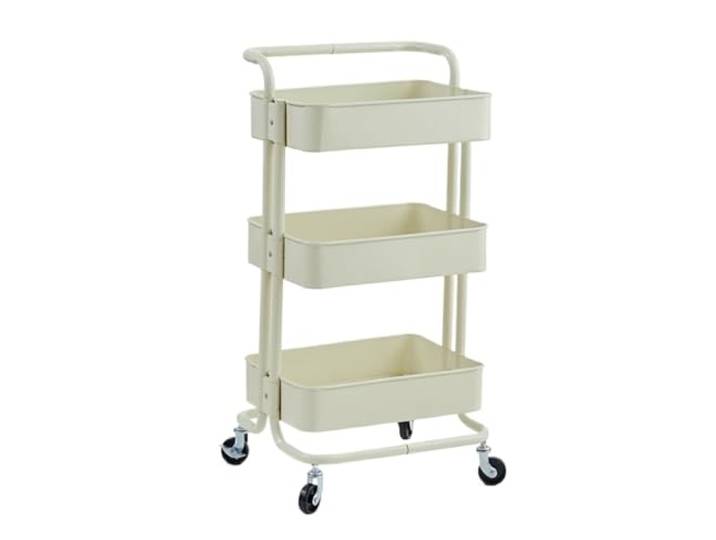 DFHetFH Rollwagen 3-Tier Roll Utility Cart Organisation Lagerwagen for Office Home Küche Küchenwagen(Beige)