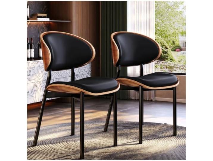 Ergonomischer moderner Esszimmerstuhl, PU-Lederstuhl Ergonomische Wirbelsäulenstütze, PU-Leder, 300-Pfund-Karbonstahlkonstruktion, for Esszimmer und Besprechungsräume(Black,2ps)