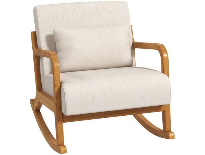 Rocking chair cadre en bois fauteuil à bascule rembourré fauteuil relaxant chambre salon crème