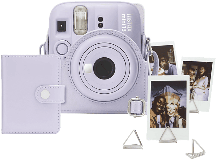 Kit cámara instantánea - Fujifilm Instax Mini 13, Funda cuero sintético + Álbum de fotos Clips, Morado