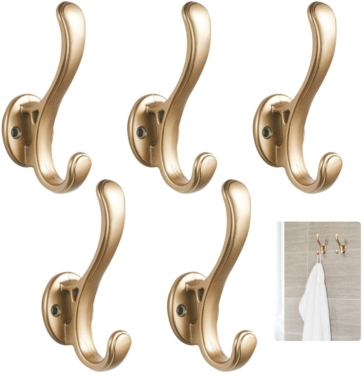Dailygoody Gouden wandhaken - Vintage dubbele kapstokhaken voor kleding en handdoeken