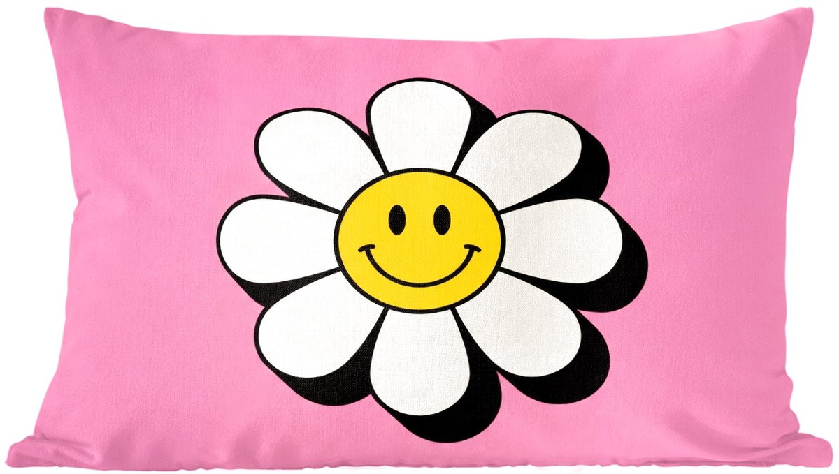 Sierkussen Smiley Bloem Roze - 60 x 40 cm