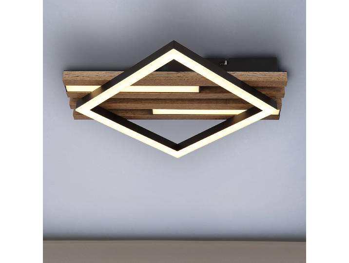 LED-Deckenleuchte Obrien Typ A 31 x 8 x 33cm Schwarz/Braun Kunststoffart: Acrylglas Material: Holzwerkstoff, Metall, Kunststoff Metallart: