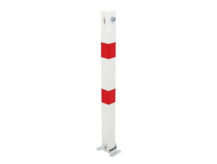 Alberts Absperrpfosten Klappy zum Aufschrauben, umlegbar weiß Pfosten 70 x 70 mm Höhe über Boden 100 cm mit gleichschließendem Profilzylinderschloss