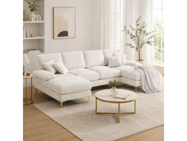 Canapé modulaire super grand en U avec 2 méridiennes Canapé d'angle U 4 places Beige