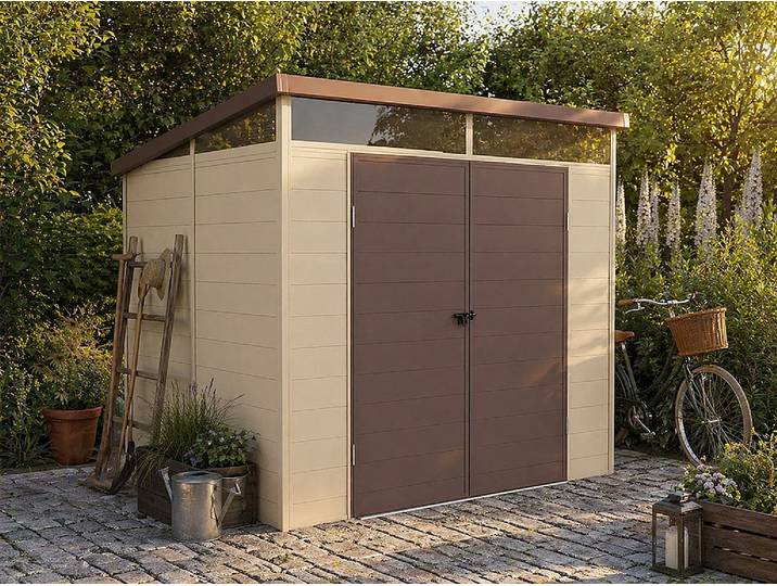 Gartenhaus aus Kunstharz beige und braun 4,57 m² mit Fußboden - MINARO