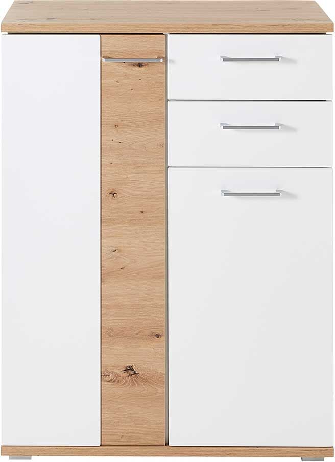 Pharao24.de Schuh Schrank Kommode in Wildeichefarben und Weiß 106 cm hoch