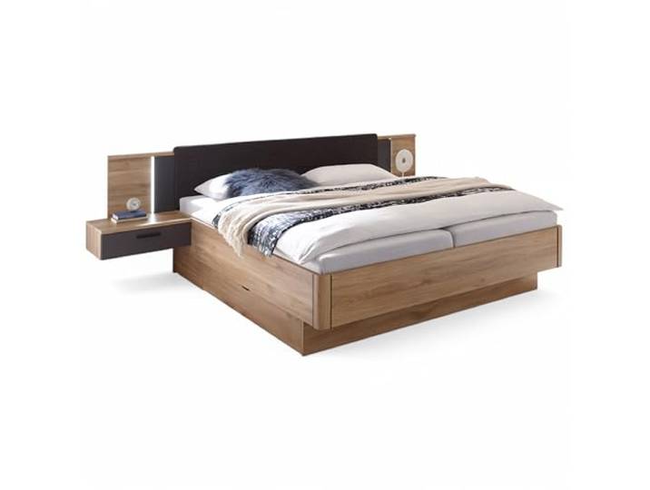 ASCHAU Doppelbett Bettanlage mit Nachtkommoden und Beleuchtung, Graphit