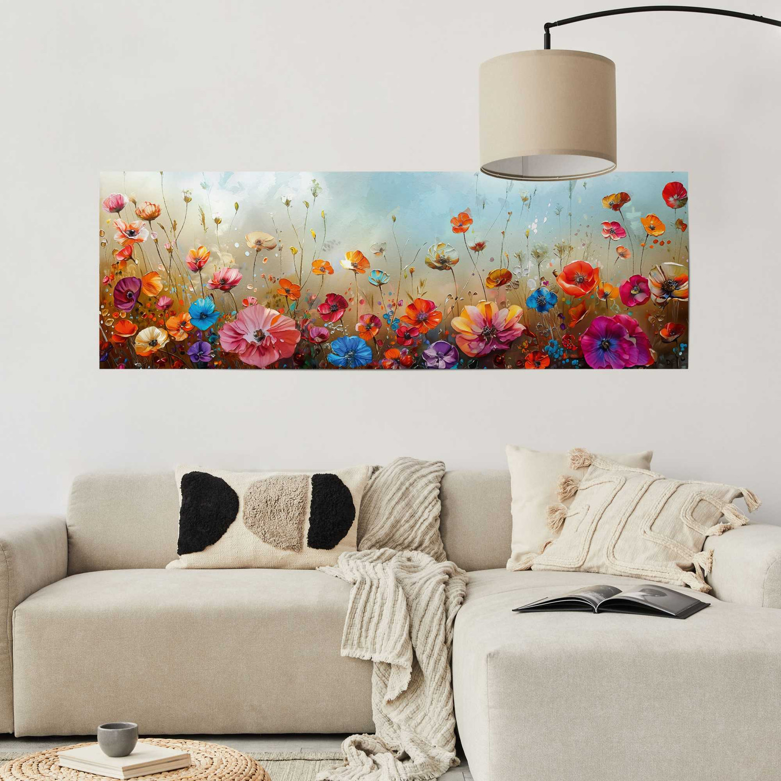 home24 Poster Bloemenveld met natuurmotief, multicolor, 53 x 158 cm