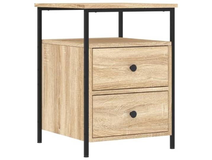 Coespram Nachttisch Sonoma-Eiche Beistelltisch 44x45x60 cm Praktischer Beistellschrank fürs Schlafzimmer mit Metallgestell und anpassbaren Füßen gegen Bodenkratzer.