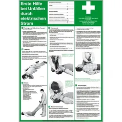 Dreifke® Aushang Erste Hilfe bei Unfällen durch elektrischen Strom, Kunststoff, 410x595mm