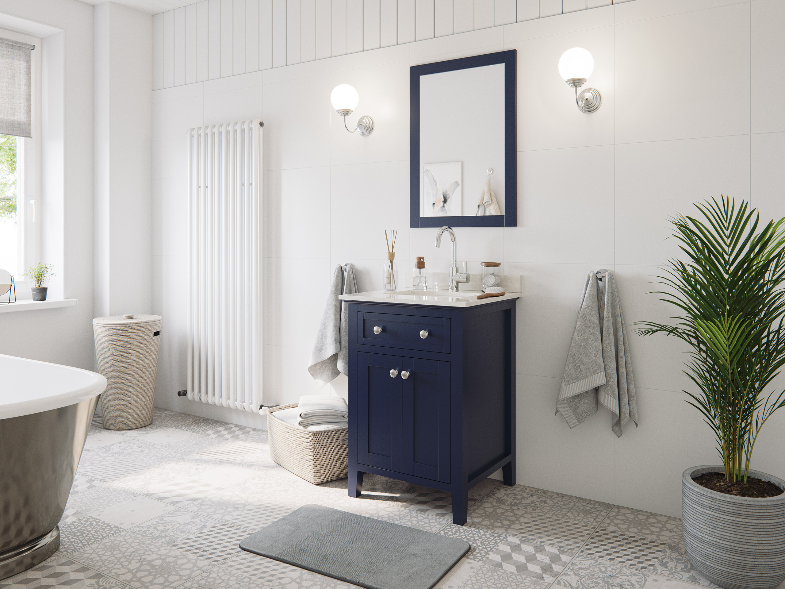 Landhaus Badmöbel-Set Postigo 60 Quarz Carrara montiert blau lackiert : Blau lackiert Varianten: Blau lackiert