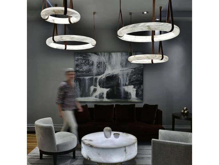 Lustre LED de Luxe en Marbre pour Décoration Intérieure, Nouvelle Tendance 2026, Suspension Luminaire pour Salon