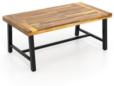 Costway Acacia Wood Coffee Table with Thickened Top and Heavy-duty Metal Legs
