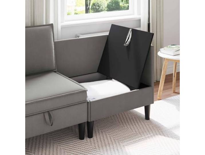 pokgdf Ecksofa mit Stauraum Dunkelgrau Samt Hochdichter Schaum, Abnehmbare Kissen, Versteckte Fächer, Modernes Design, Pflegeleicht