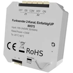 Rutec Funksender 2-Kanal, einfarbig / Unterputz (UP) Funksender, 100-240V AC, steuerbar über externen Taster RU-80575