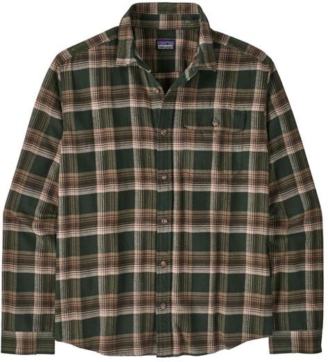 Patagonia Mens L/S LW Fjord Flannel Shirt, Cozy Cabin / Treeline Green M