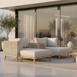 Loungegarnitur Marilou Creme/ Hellgr Outdoorstoff/Kunststoff