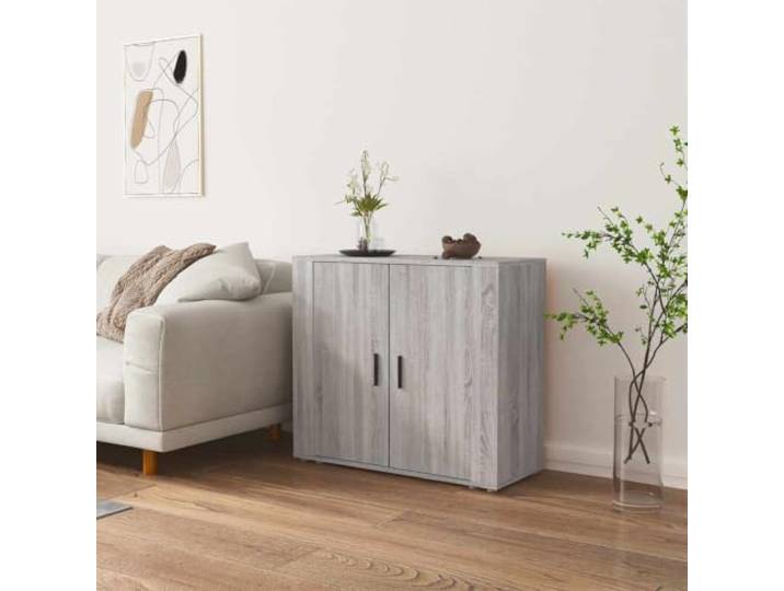 HEFZGDB Langlebiges Sideboard mit Stabiler Oberplatte aus Holzwerkstoff in Grau Sonoma, Sideboard mit Wandhalterung gegen Umkippen, bietet viel Stauraum mit Türen und Fächern zur