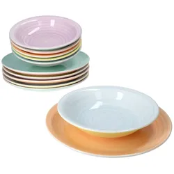 Pastello12tlg Tafelservice 6 Personen Speiseteller Suppenteller Pastell-Farben