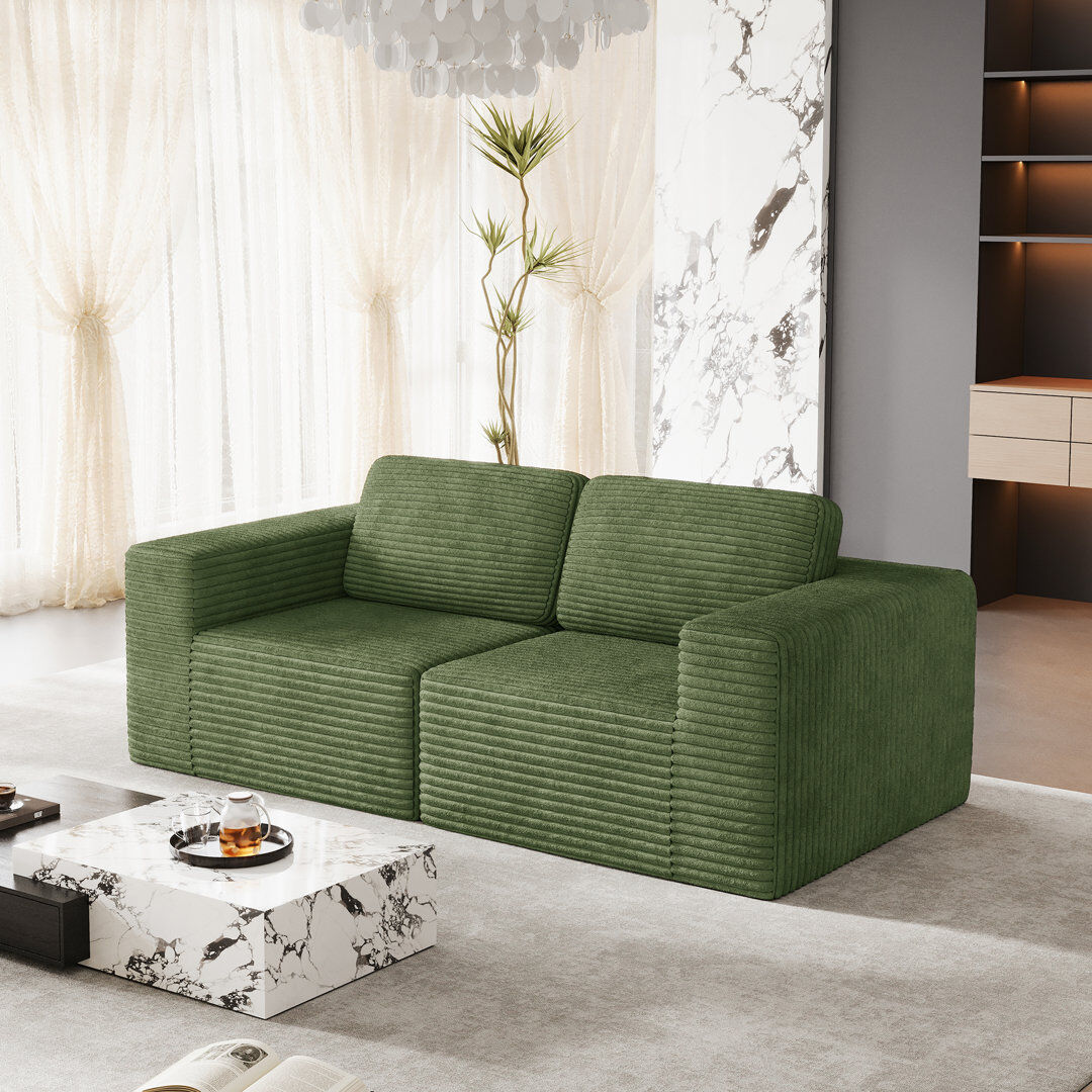17 Stories 2 Seater Corduroy Sofa Green 82cm H X 202cm W X 101cm D
