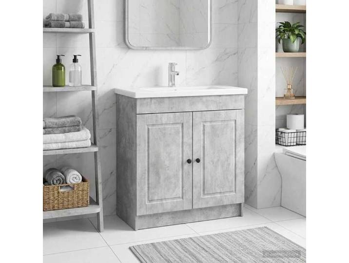 Armoire sous évier de salle de bain Gris béton 890067