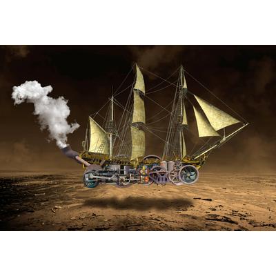 Fototapete PAPERMOON "Steampunk Segelschiff", bunt, B:5m L:2,8m, Vlies, Tapeten