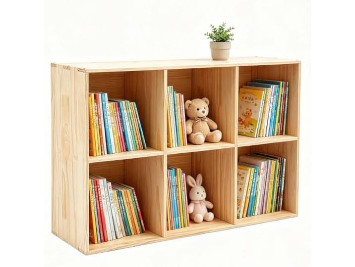 EXSHUING Aufbewahrungsorganizer, Massivholz-Bücherregal, 2-stöckiges Regal Für Schlafzimmer, Freistehendes Bücherregal, Vitrinenschrank Für Schlafzimmer, Kinderzimmer, Zapfenverbindungen(6 Cube)