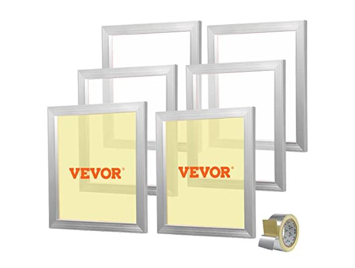 VEVOR Lot de 6 Cadres de Sérigraphie Kit de Sérigraphie Cadre en Aluminium 45\,7x50\,8 cm avec Maille 160 en Polyester Réutilisable Nettoyage Facile Accessoires de Sérigraphie Tissu Papier Plastique