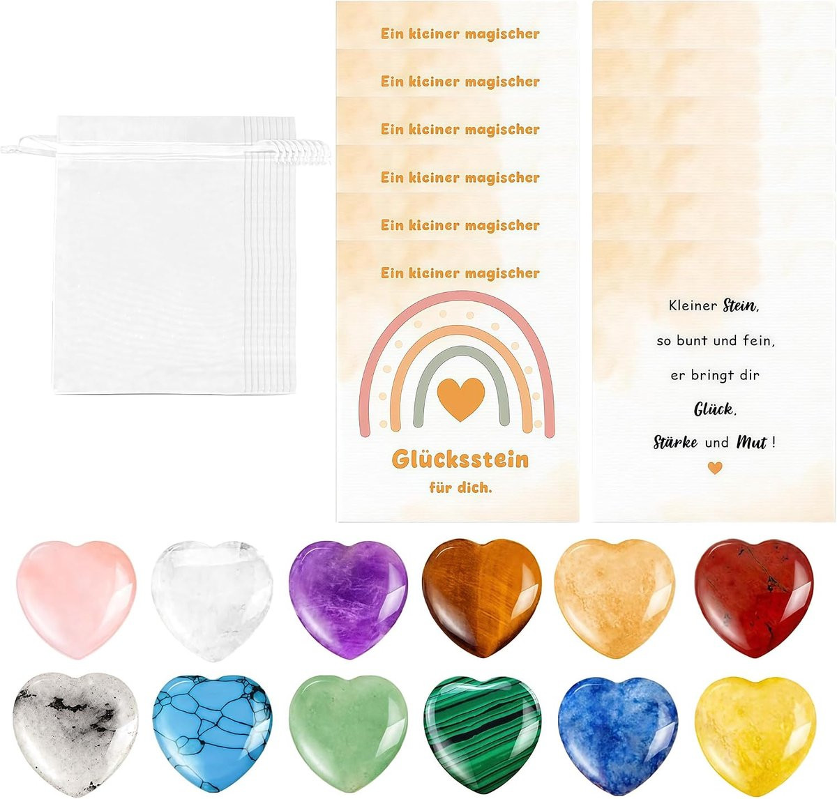 Set van 12 hartvormige natuurlijke edelstenen - Geluksstenen voor kinderen - ShopVlot