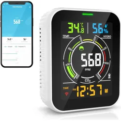 Brandson CO2-Messgerät Luftqualitätsprüfer, Thermometer + Hygrometer, Weiss, Schwarz