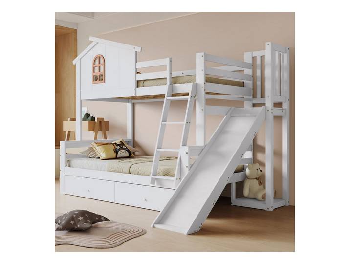 STILVORA Etagenbett 90/120x200 Kinderbett mit Kipptreppe&Rutsche,Jugendbett mit Schubladen