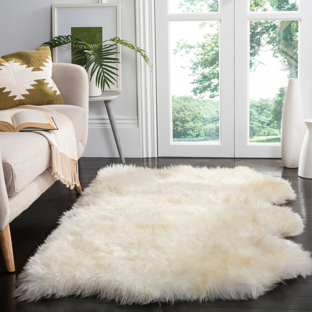 Bloomsbury Market Sheepskin Flokati Natural / White Rectangle 91 x 152 cm