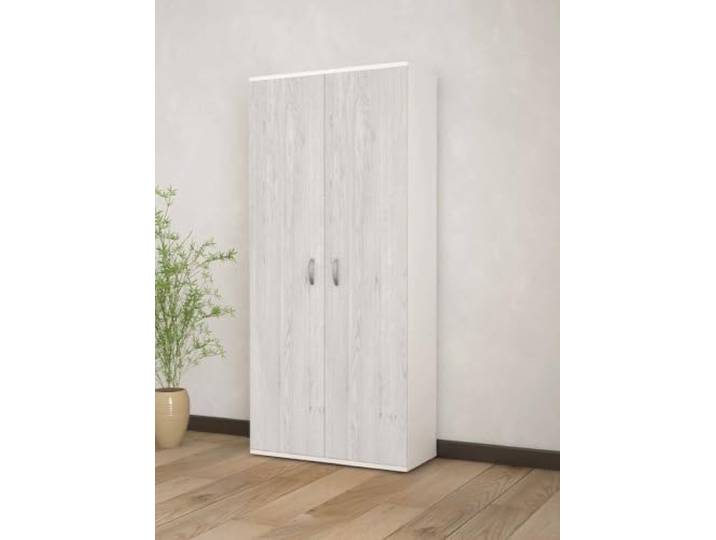 Dmora - Kleiderschrank 2 Türen Batangas, Schlafzimmermöbel, Begehbarer Kleiderschrank mit Türen, Garderobe, Made in Italy, 80x52h170 cm, Weiß und Eiche