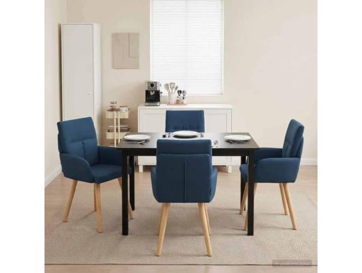 KGHFDVB Esszimmerstühle 4 Stück Stoff Blau 60 x 56 x 96 cm Metallrahmen, 100% Polyester, Kautschukholzbeine, Armlehnen, abwischbar