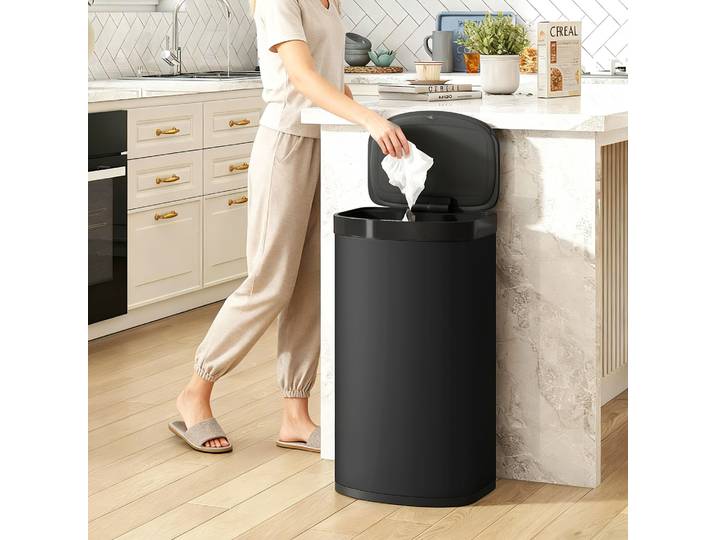HOMCOM Poubelle Capteur 55L Inox Noir Cuisine Bureau