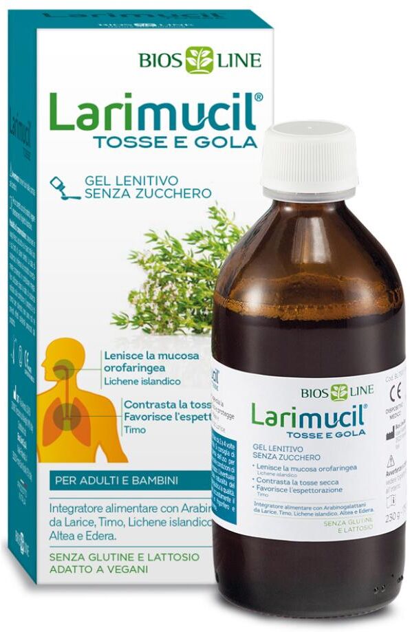 BIOS LINE SpA Larimucil Tosse Gola 120ml - Gel Lenitivo per Tosse e Gola