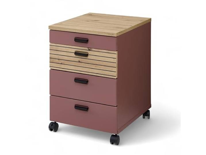 GLENN Rollcontainer Schreibtisch Rusty Red Artisan Eiche Optik