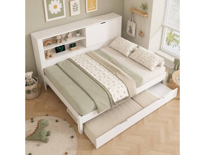 Canapé-lit - Canapé-lit gigogne - 140x190 cm - Lit gigogne 90x190 cm - Rangement & charge USB