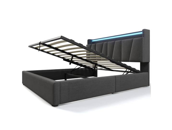 Lit tapissier double en pin gris 160x200cm
