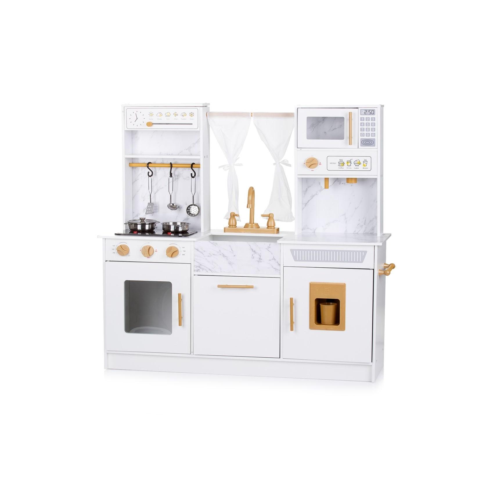 Chipolino Kinderküche 94 cm Holz Sound Licht Mikrowelle Töpfe Eismaschine Spüle weiß