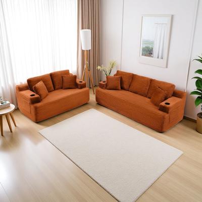 ZWYO HOSIMU 2-Piece Modern Upholstered Boneless Sofa with 2 Pillows, Cup Holder and Side Pocket for Living Room