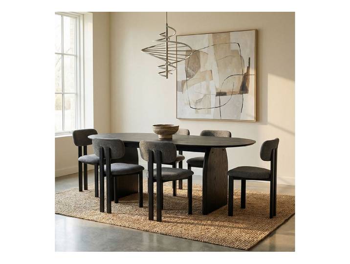 IDIMEX Essgruppe MALA FRANCA, (7-tlg), Esstisch oval 180x90 cm mit 6 Stühlen robust pflegeleicht Schwarz/Grau