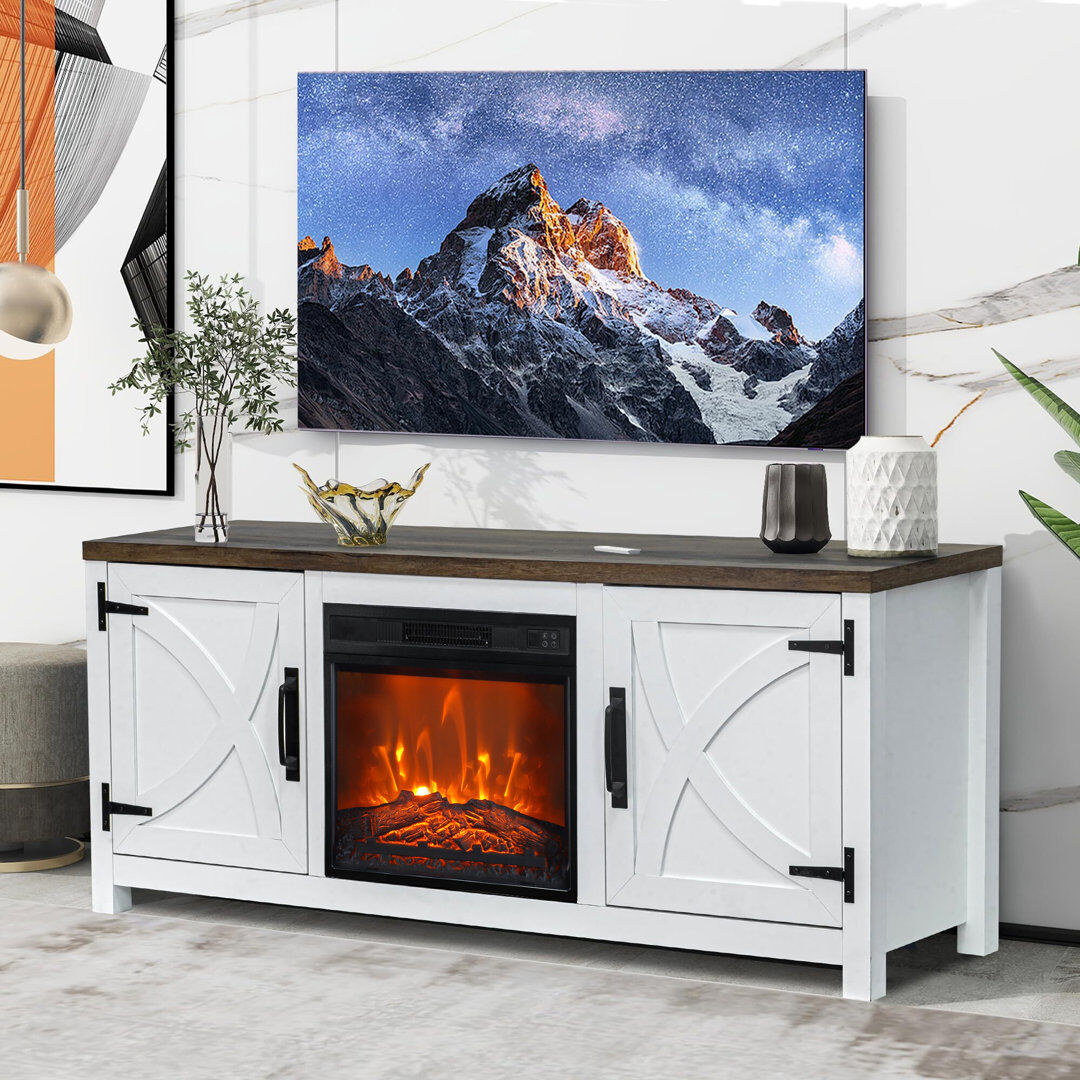 Brambly Cottage Rustic Fireplace TV Stand, Detachable, White/Grey/Brown, 147x40x62cm, MDF, Living Room White 65"