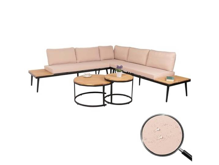 Mendler Garten-Garnitur HWC-H54c Akazie - Hellbraun, Kissen beige