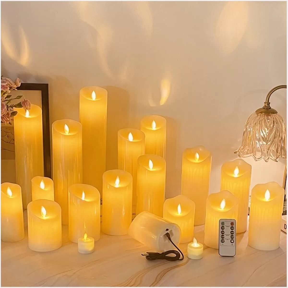 INF Bougie Électronique LED Rechargeable avec Télécommande et Mèche Oscillante - 7,5x15cm