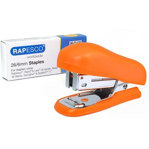 RAPESCO Heftgerät 1410, Bug Mini, inkl. 1000 Heftklammern, mit integriertem Entklammerer, orange, Heftleistung 12 Blatt